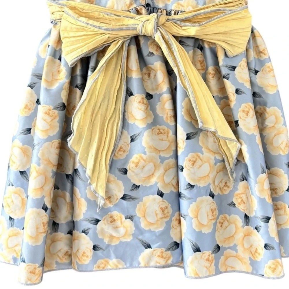 Pettigirl Spring Floral Dress Girls 8 Blue Yellow Lace Mixed Fabric Easter - Picture 7 of 10